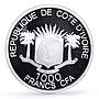 Ivory Coast 1000 francs Conservation Wildlife Panther Cat Fauna silver coin 2007