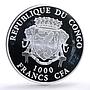 Congo 1000 francs Lunar Calendar Year of the Lucky Goat colored silver coin 2015