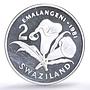 Swaziland 2 emalangeni King Sobhuza II Diamond Jubilee Politics silver coin 1981