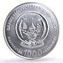 Rwanda 1000 francs Conservation Wildlife Gorilla Fauna gilded silver coin 2008