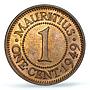 Mauritius 1 cent Colonial Coinage George VI KM-25 MS64 BN PCGS bronze coin 1949