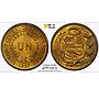 Peru 1 sol State Coinage Coat of Arms KM-222 MS63 PCGS brass coin 1957