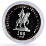 Uzbekistan 100 som 10th Independence Timur Lenk Monument KM-27 silver coin 2001