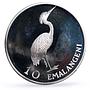 Swaziland 10 emalangeni Sobhuza II 75th Birth Heron Bird Fauna silver coin 1975