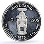 Dominican Rep. 10 pesos Pueblo Viejo Mine Arte Taino Art proof silver coin 1975