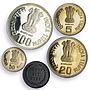 India set of 4 Indira Gandhi Anniversary Politics proof silver coins 1985