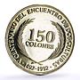 El Salvador 150 colones America Discovery Columbus Ships KM-160 silver coin 1992