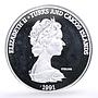 Turks and Caicos Islands 20 crowns Columbus Claims Spanish Land silver coin 1991