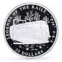 Liberia 20 dollars Railways Railroads Trains P46 484 proof silver coin 2002