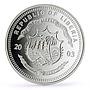 Liberia 20 dollars Railways Railroads Trains Kingston proof silver coin 2003