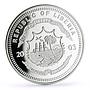 Liberia 20 dollars Railways Railroads Trains Glacier proof silver coin 2003