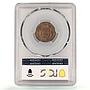 Brazil 10 reis King Pedro II Coinage Brussels KM-473 MS62 PCGS bronze coin 1869