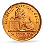 Belgium 2 cents Albert I Coinage Lion Arms French Legend MS68 PCGS Cu coin 1912