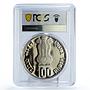 India 100 rupees Telecommunications 150th Anniversary SP68 PCGS silver coin 2004