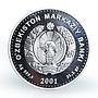 Uzbekistan 100 Som Football player silver coin 2001