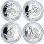 Sandwich Islands 2 pounds x 4 Set Albatross Penguin Seal Whale silver coins 2006