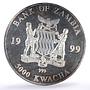 Zambia 5000 kwacha African Wildlife Elephant Fauna colored silver coin 1999