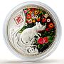 Niue 1 dollar Lunar Calenda Year of the Rat Mouse Flowers silver coin 2008
