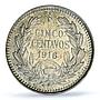 Chile 5 centavos Regular Coinage Condor Bird KM-155.3 MS64 PCGS silver coin 1916