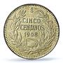 Chile 5 centavos Regular Coinage Condor KM-155.2a AU58 PCGS silver coin 1908
