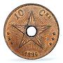 Belgium Congo Free State 10 centimes Leopold II Star MS63 PCGS copper coin 1894