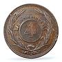 Uruguay 4 centesimos Oriental Republic Coinage Sun MS62 PCGS bronze coin 1869