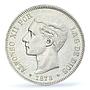 Spain 5 pesetas King Alfonso XII Coinage KM-676 AU55 PCGS silver coin 1878