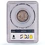 Portugal 200 reis Queen Maria II Coinage KM-474 MS63 PCGS silver coin 1843