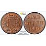 Netherlands Utrecht 1 duit Two Lions Arms KM-91 MS64 PCGS copper coin 1740