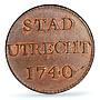 Netherlands Utrecht 1 duit Two Lions Arms KM-91 MS64 PCGS copper coin 1740