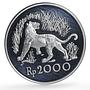 Indonesia 2000 rupiah Conservation Javan Tiger Fauna proof silver coin 1974