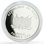 Niger 1000 francs Conservation Wildlife Hippo Fauna w/ Crystal silver coin 2012