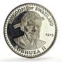 Swaziland 10 emalangeni Sobhuza II 75th Anniversary Heron Bird silver coin 1975