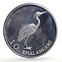 Swaziland 10 emalangeni Sobhuza II 75th Anniversary Heron Bird silver coin 1975