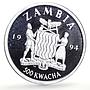 Zambia 500 kwacha Human Rights Health Healthcare Politics proof silver coin 1994