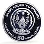 Rwanda 50 francs African Ounce Wildlife Elephants Fauna proof silver coin 2009