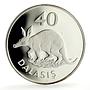 Gambia 20 and 40 dalasis Goose Aardvark Set WWF Wildlife proof silver coins 1977