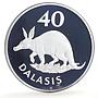 Gambia 20 and 40 dalasis Goose Aardvark Set WWF Wildlife proof silver coins 1977