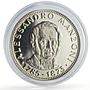 Paraguay 150 guaranies Poet Alessandro Manzoni Literature proof silver coin 1973