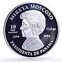 Panama 10 balboas Canal Transfer Moscoso Ship Politics proof silver coin 1999