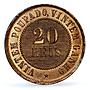 Brazil 20 reis Republic Coinage Vintem KM-490 MS64 PCGS bronze coin 1906
