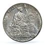 Peru 1 sol Republic Coinage Seated Liberty KM-196 UNC PCGS silver coin 1881
