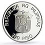 Philippines 200 piso Mindoro Bull Wildlife WWF Fauna proof silver coin 1987