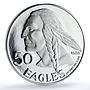 USA Cherokee Nation 50 Eagles Indian Tomahawk Peace Pipe proof silver medal 1980