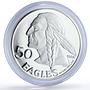 USA Cherokee Nation 50 Eagles Indian Tomahawk Peace Pipe proof silver medal 1980