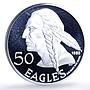 USA Cherokee Nation 50 Eagles Indian Tomahawk Peace Pipe proof silver medal 1980