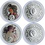 Niue 1 dollar x 12 Zodiac Signs Mucha Art Color proof silver coins 2010 - 2011