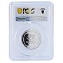 Cameroon 150000 francs Pres. Biya 100 Africa Elephant MS67 PCGS silver coin 2003