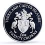 Turks and Caicos Islands 20 crowns Kingfisher Bird Fauna proof silver coin 1999
