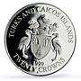 Turks and Caicos Is. 20 crowns Chrysanthemum Flower Flora proof silver coin 1999